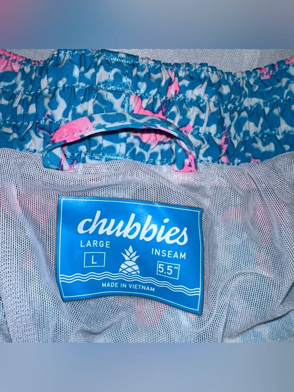 Chubbies boys swim trunks size large Blue Flamingo Print Drawstring Shorts